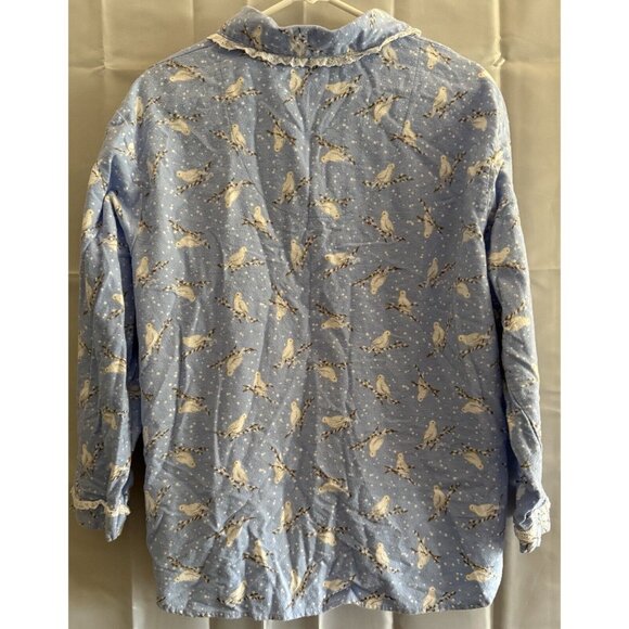 Vintage Lanz of Salzburg Pajama Set Blue Bird Flannel 2 Pc Set Modest Grandma M - Picture 5 of 9